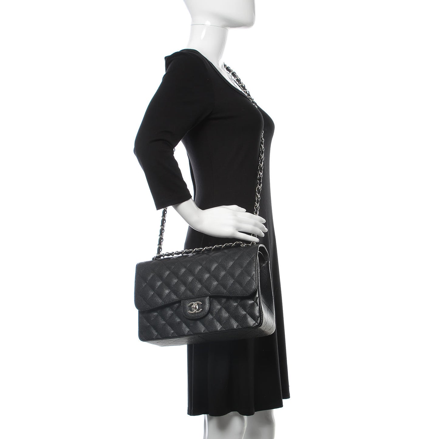 Caviar Quilted Jumbo Double Flap Black