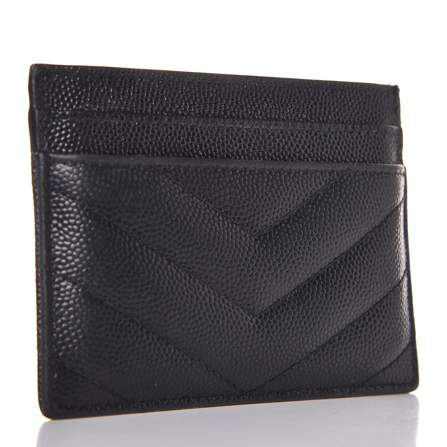 Saint Laurent Grain De Poudre Matelasse Chevron Monogram Credit Card Case Black 3 of 8