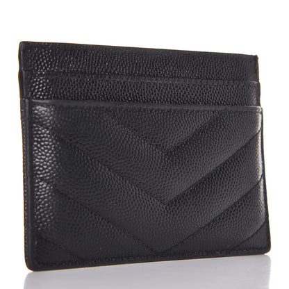Saint Laurent Grain De Poudre Matelasse Chevron Monogram Credit Card Case Black 3 of 8