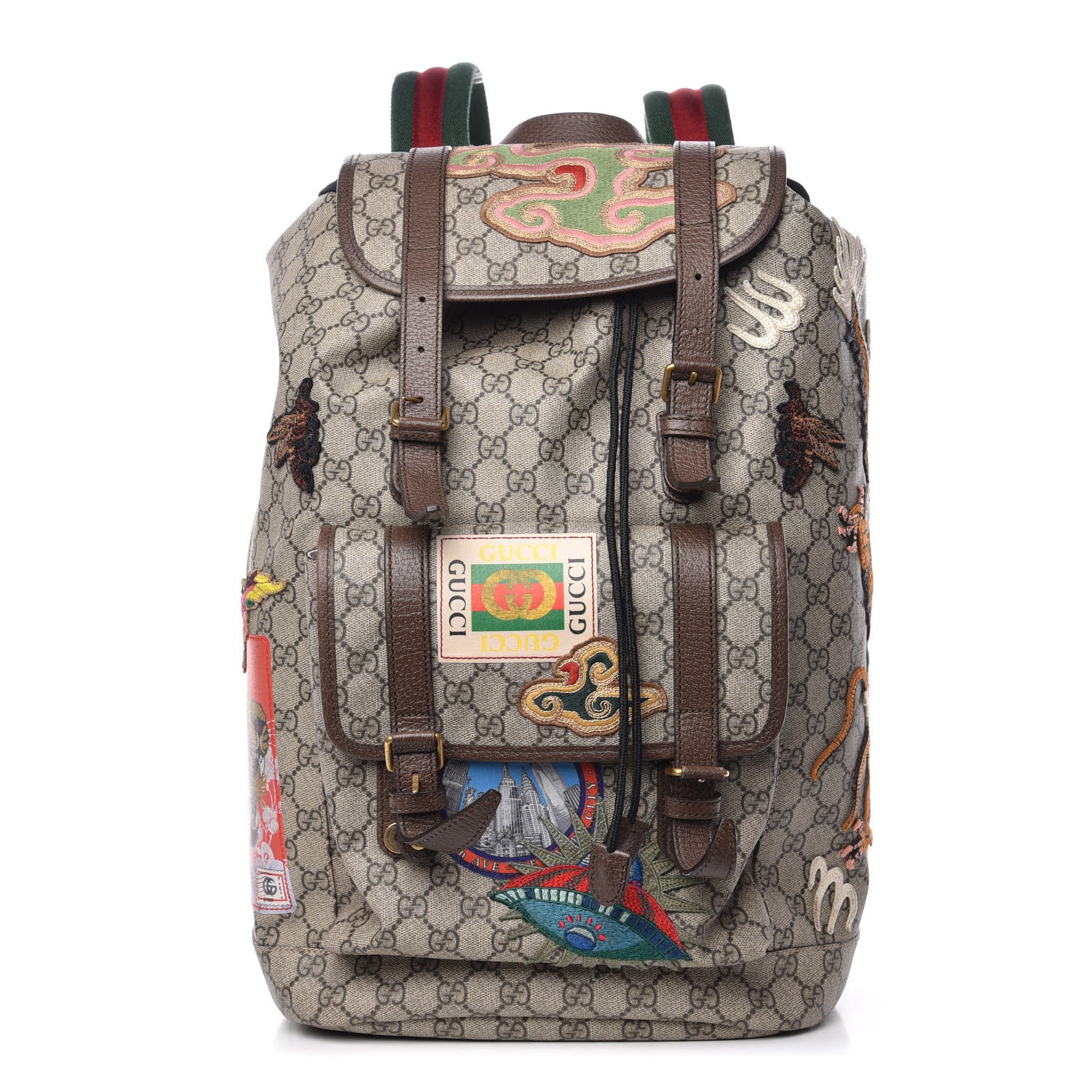 Gucci Soft GG Supreme Monogram Courrier Web Double Buckle Backpack Beige New Acero 1 of 10
