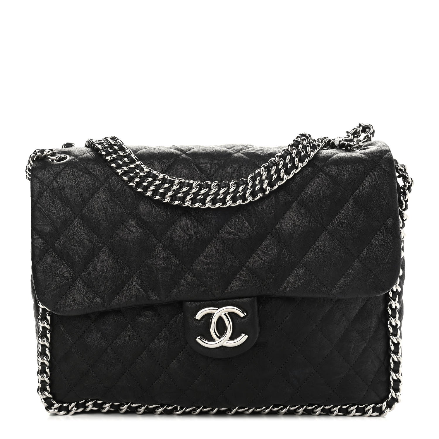 Chanel Washed Lambskin Quilted Maxi Chain Around Flap Black 1 of 10