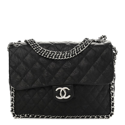 Chanel Washed Lambskin Quilted Maxi Chain Around Flap Black 1 of 10