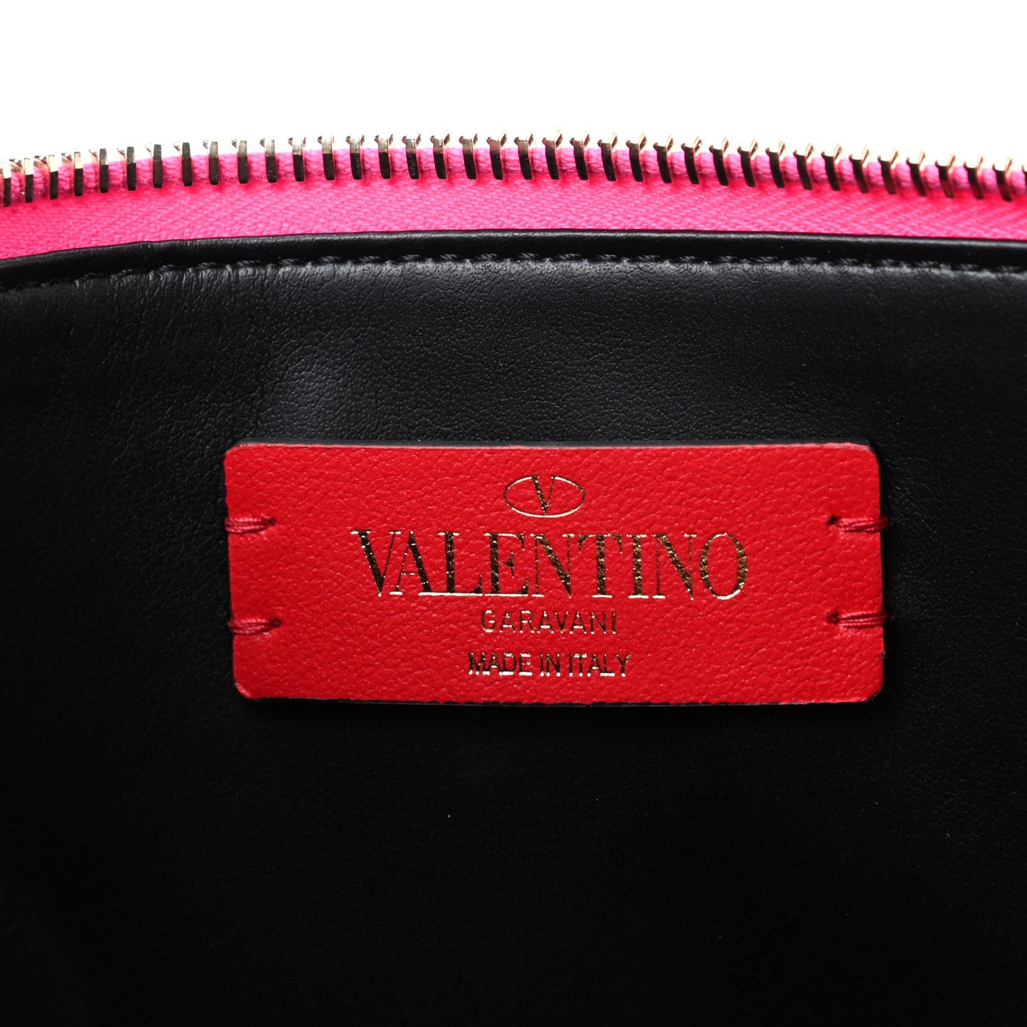 Calfskin Large VLogo Flat Zip Pouch Azalea White