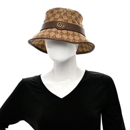 Gucci Monogram Textured Dollar Calfskin GG Jago Bucket Hat M Cacao Beige 2 of 9