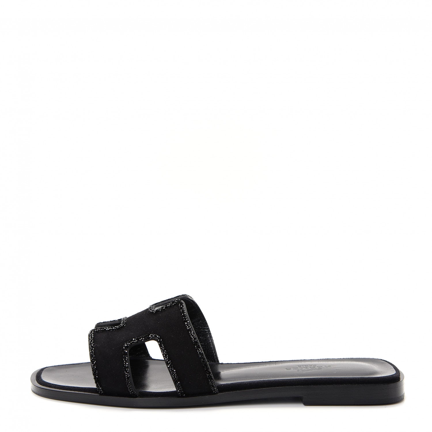 Hermes Suede Goatskin Crystal Oran Sandals 37 Black 1 of 11