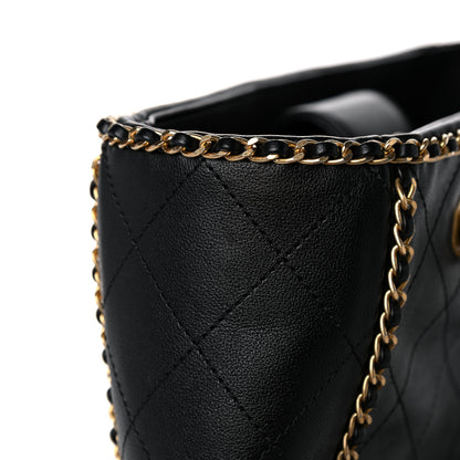 Chanel Calfskin Quilted Chain Lines Shopping Tote Black 11 of 12
