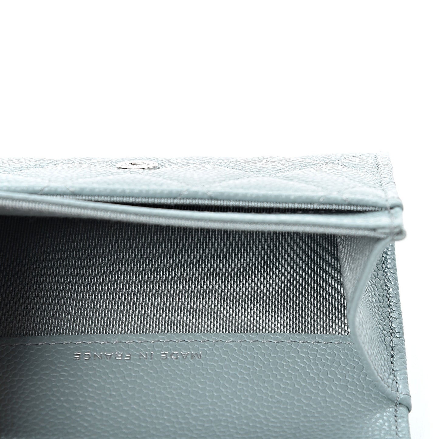 Caviar Quilted Flap Card Holder Wallet Light Blue