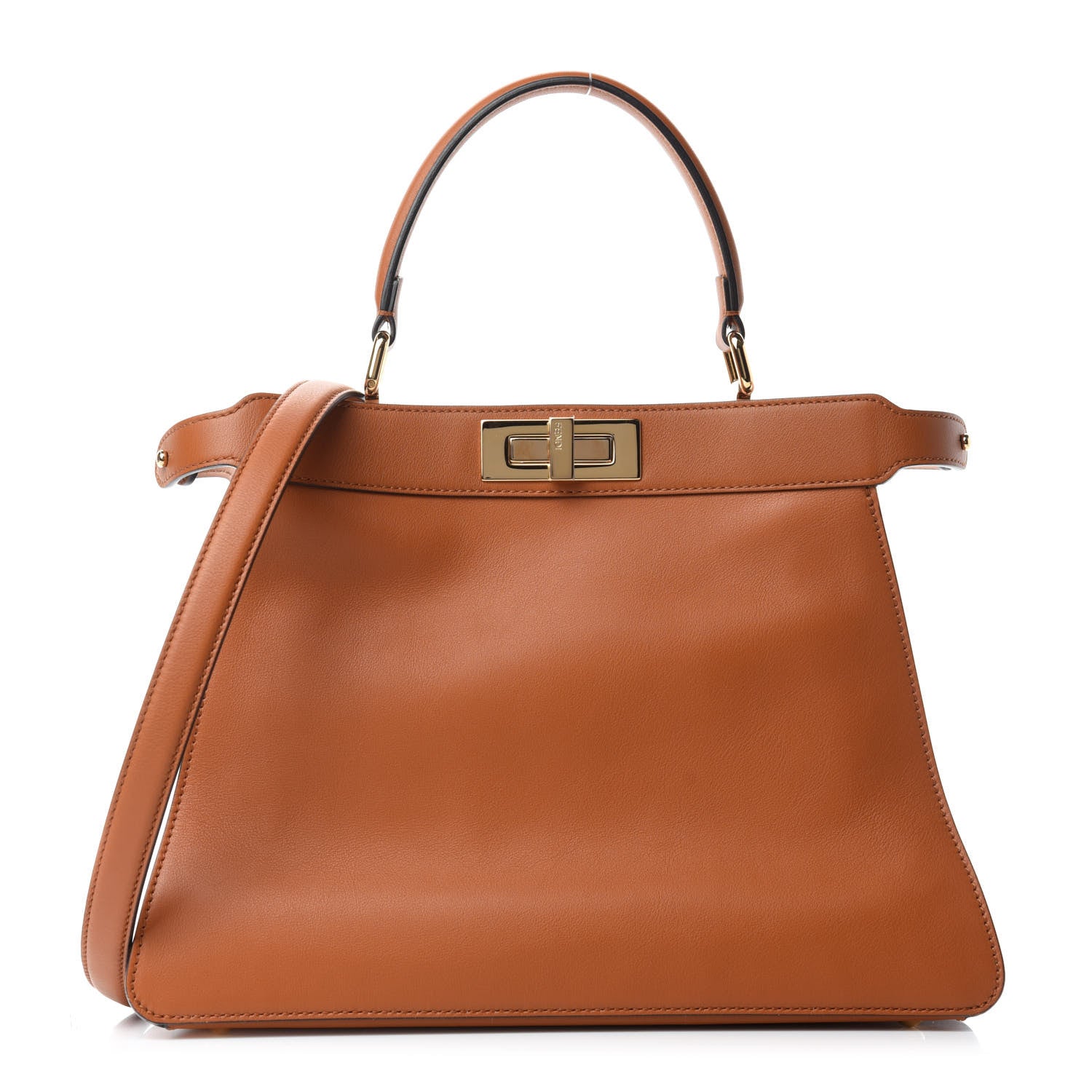 Fendi Vitello Seta Shiny Nappa Medium Peekaboo I SEE U Satchel Brandy Light Rose 1 of 12