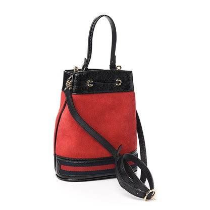 Gucci Suede Patent Web Small Ophidia Bucket Bag Hibiscus Red Black 2 of 9