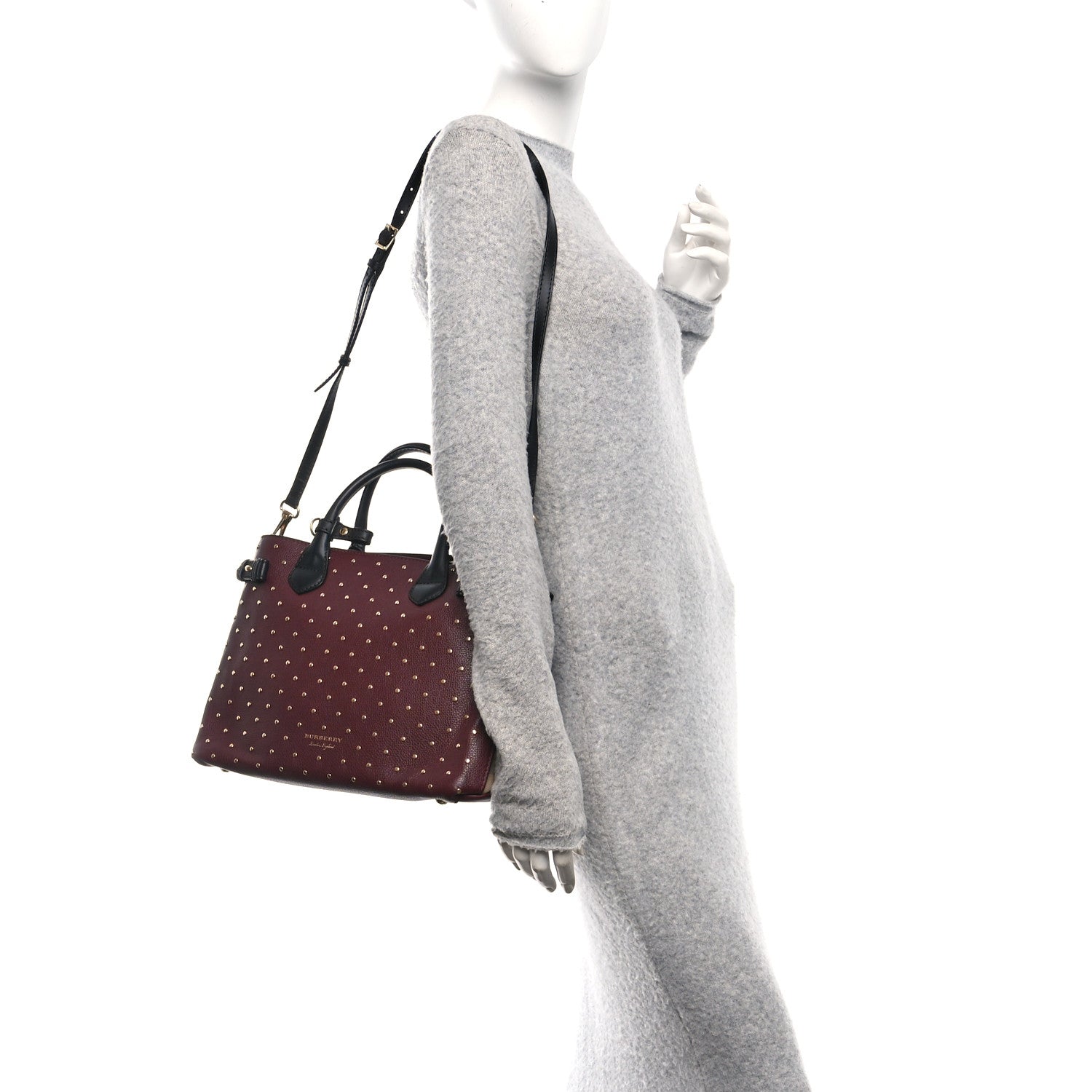 Burberry Grainy Calfskin Studded Medium Banner Tote Burgundy 2 of 9