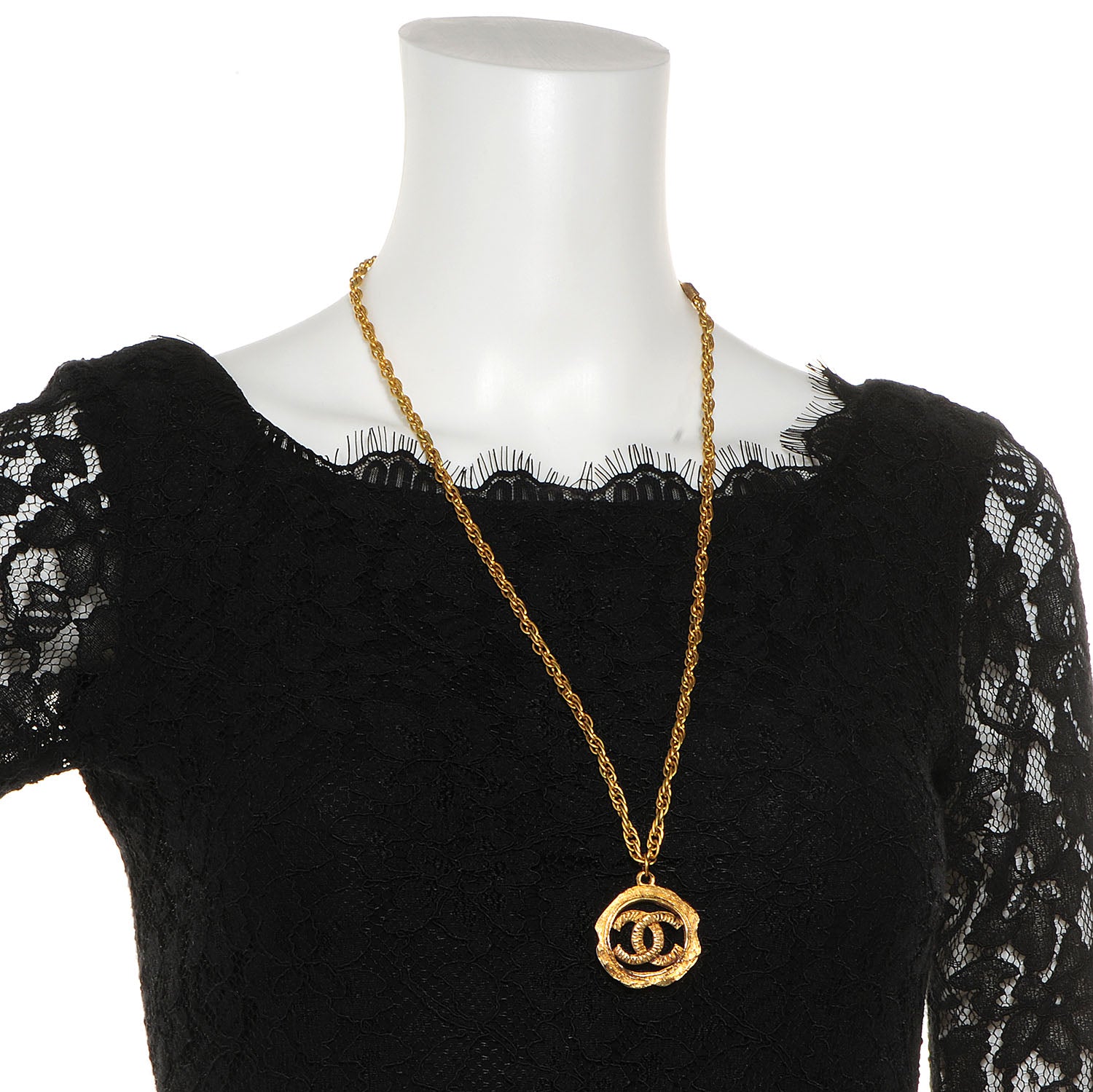 Chanel CC Logo Pendant Necklace Gold 2 of 5