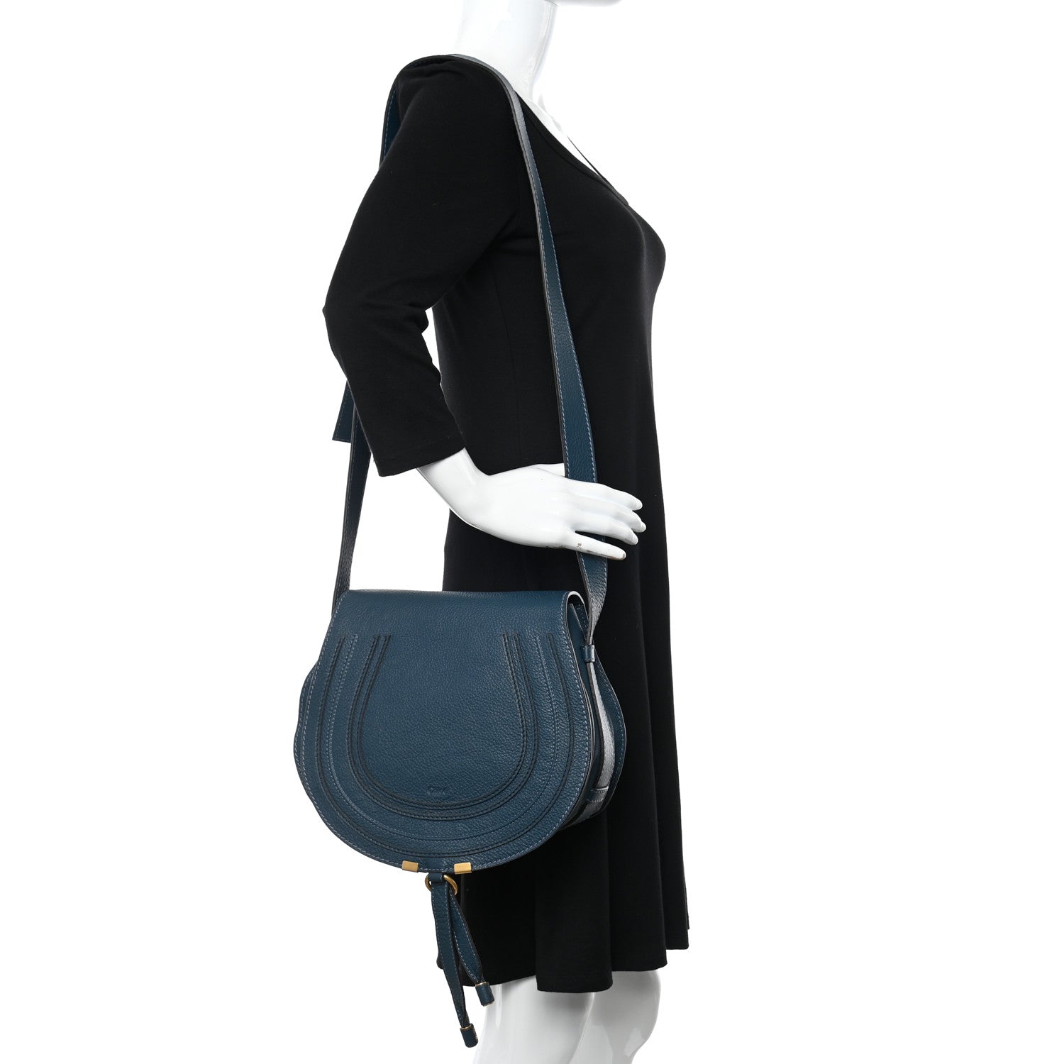 Chloe Grained Calfskin Medium Marcie Saddle Bag Navy Ink 2 of 15