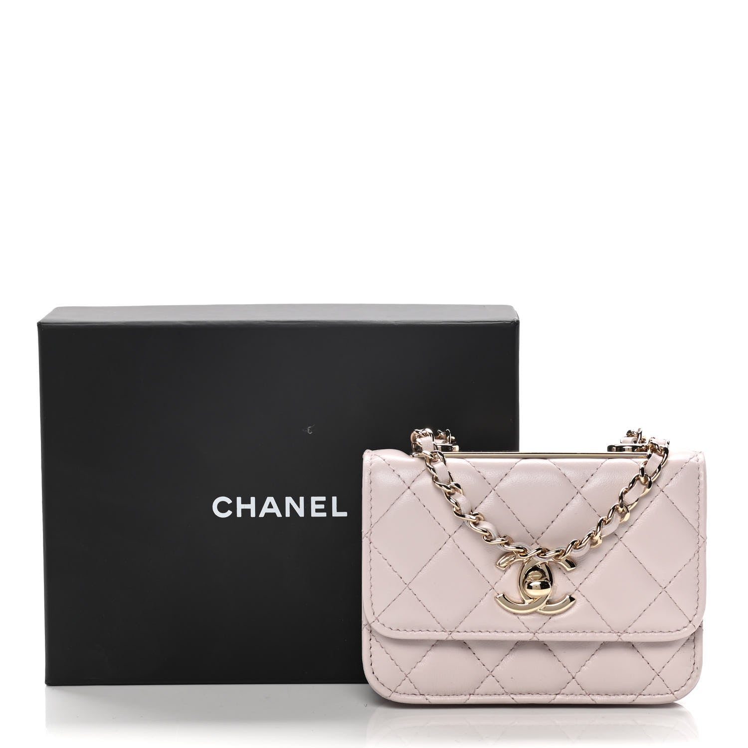 Chanel Lambskin Quilted Trendy CC Card Holder On Chain Light Pink 19 of 26