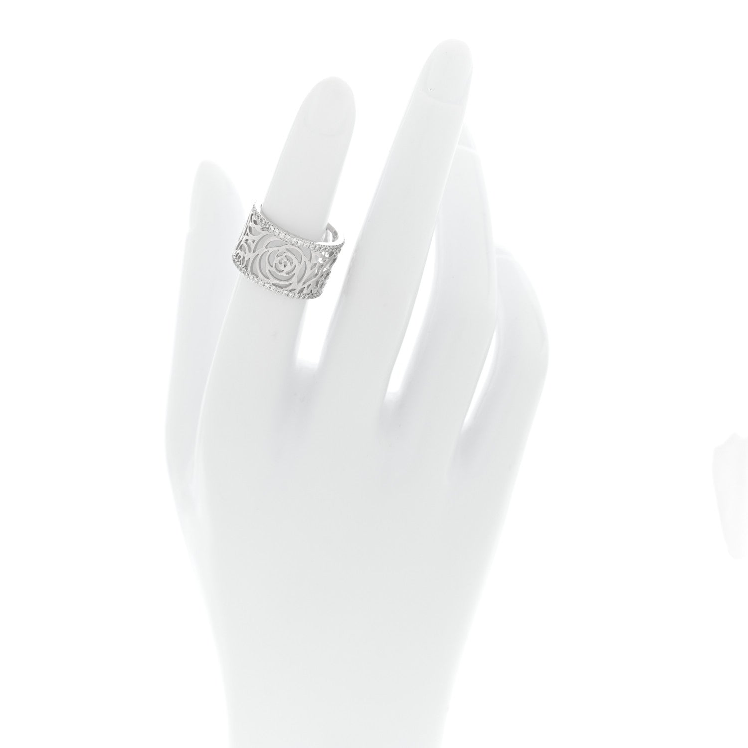 Chanel 18K White Gold Diamond Camellia Ajoure Band Ring 50 5.5 2 of 5