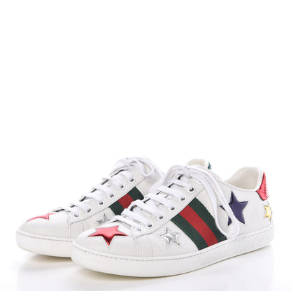 Gucci Calfskin Ayers Web Star Embroidered Womens Ace Sneakers 35.5 White Multi 3 of 8