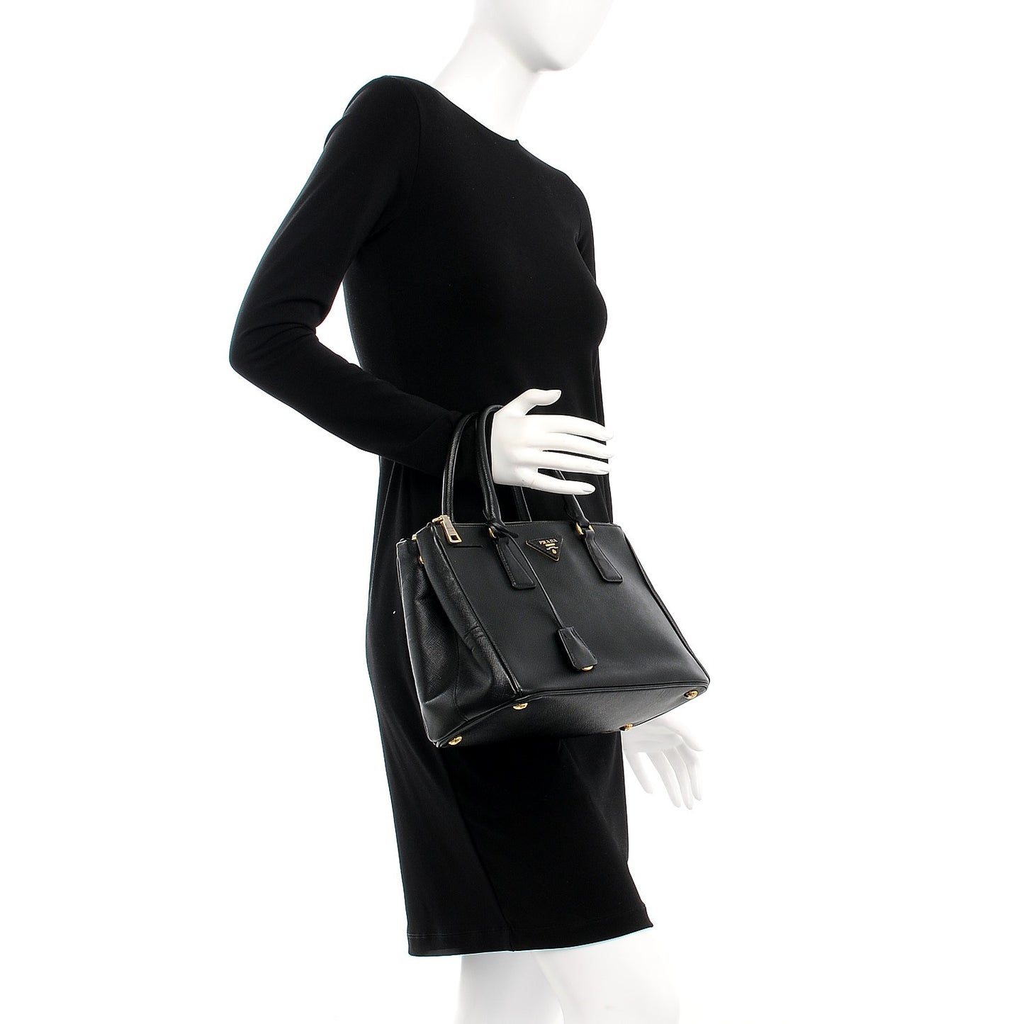 Saffiano Small Galleria Double Zip Tote Black
