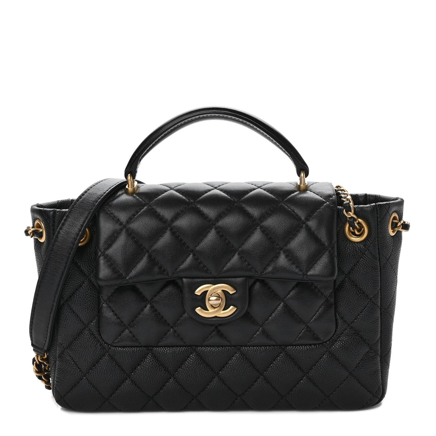 Caviar Calfskin Quilted Small Top Handle Flap Black