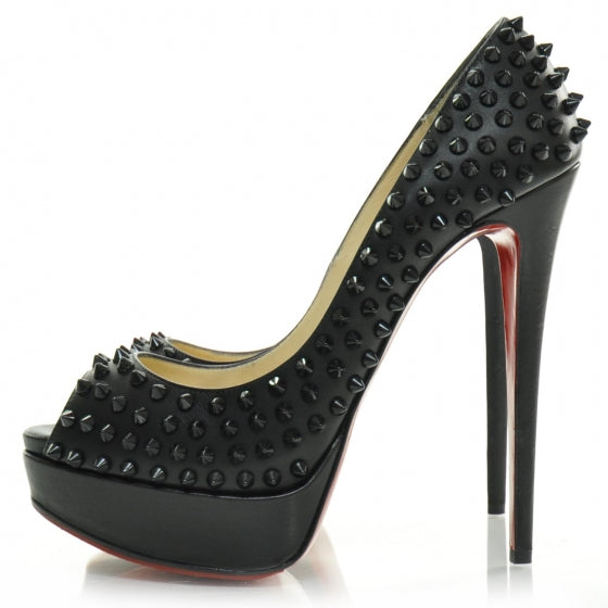 Christian Louboutin Calf Lady Peep Spikes VIP 150 Pumps 40.5 Black 4 of 6