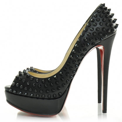 Christian Louboutin Calf Lady Peep Spikes VIP 150 Pumps 40.5 Black 4 of 6