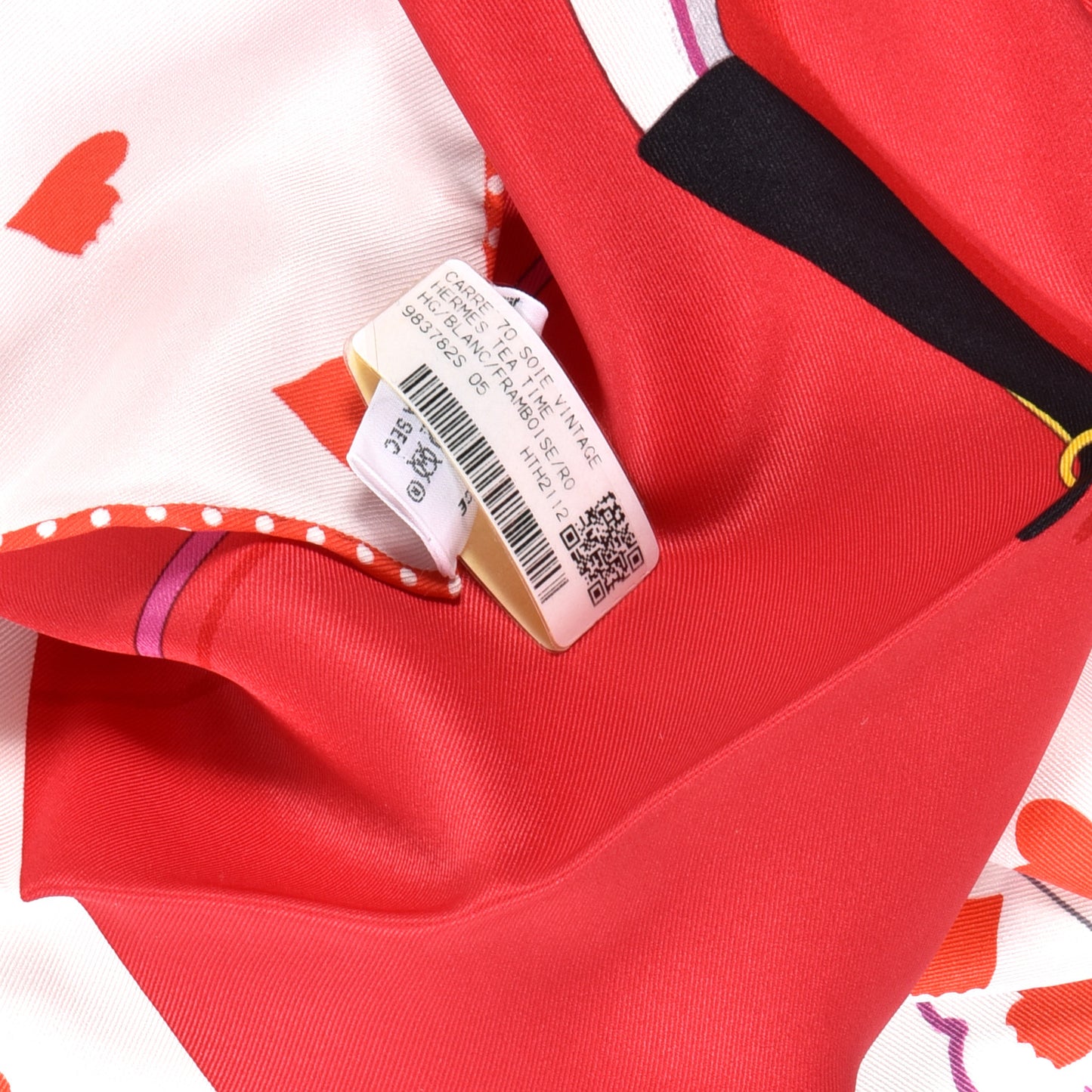 Silk Tea Time Scarf 70 White Framboise Rouge