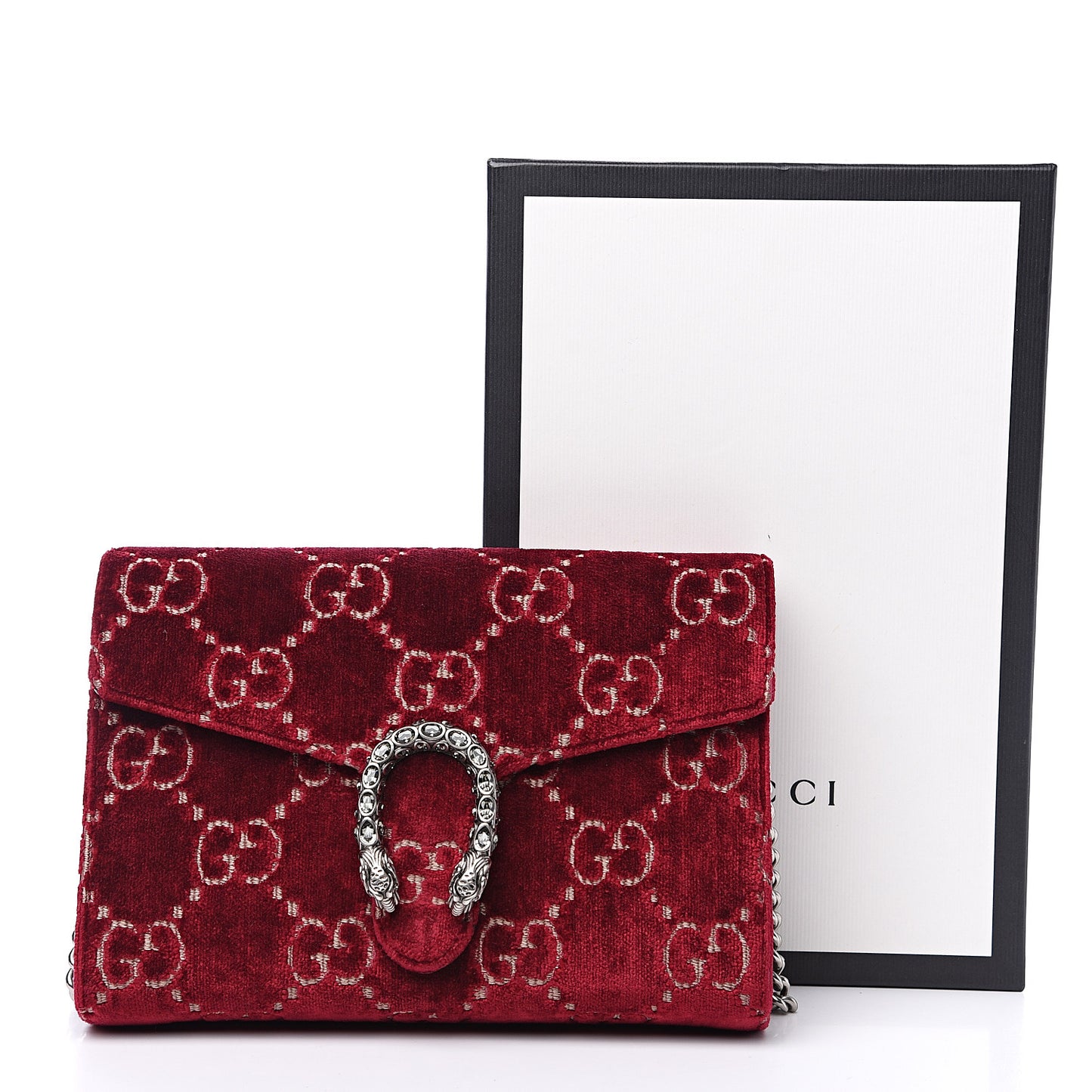 Velvet GG Monogram Mini Dionysus Chain Wallet Red Cipria