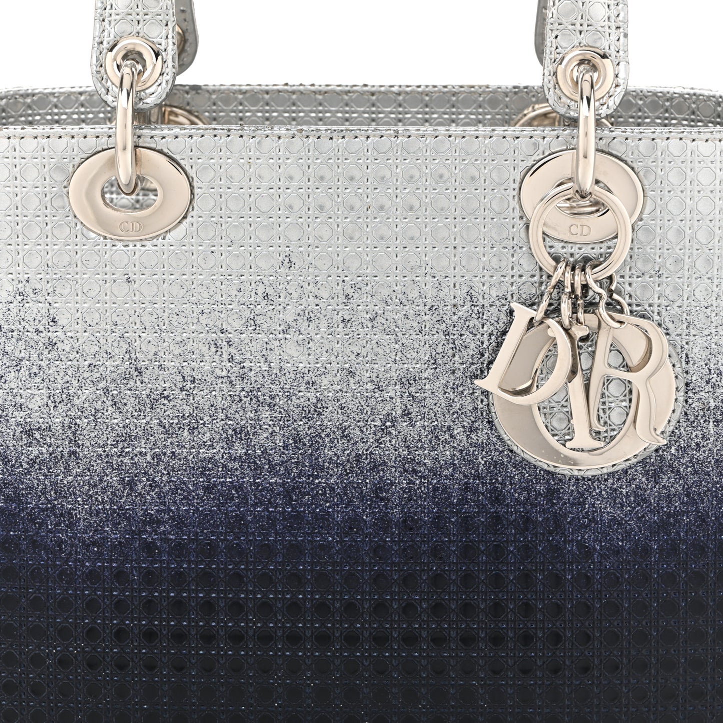 Metallic Patent Micro-Cannage Gradient Medium Lady Dior Silver Blue