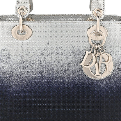 Christian Dior Metallic Patent Micro-Cannage Gradient Medium Lady Dior Silver Blue 8 of 13