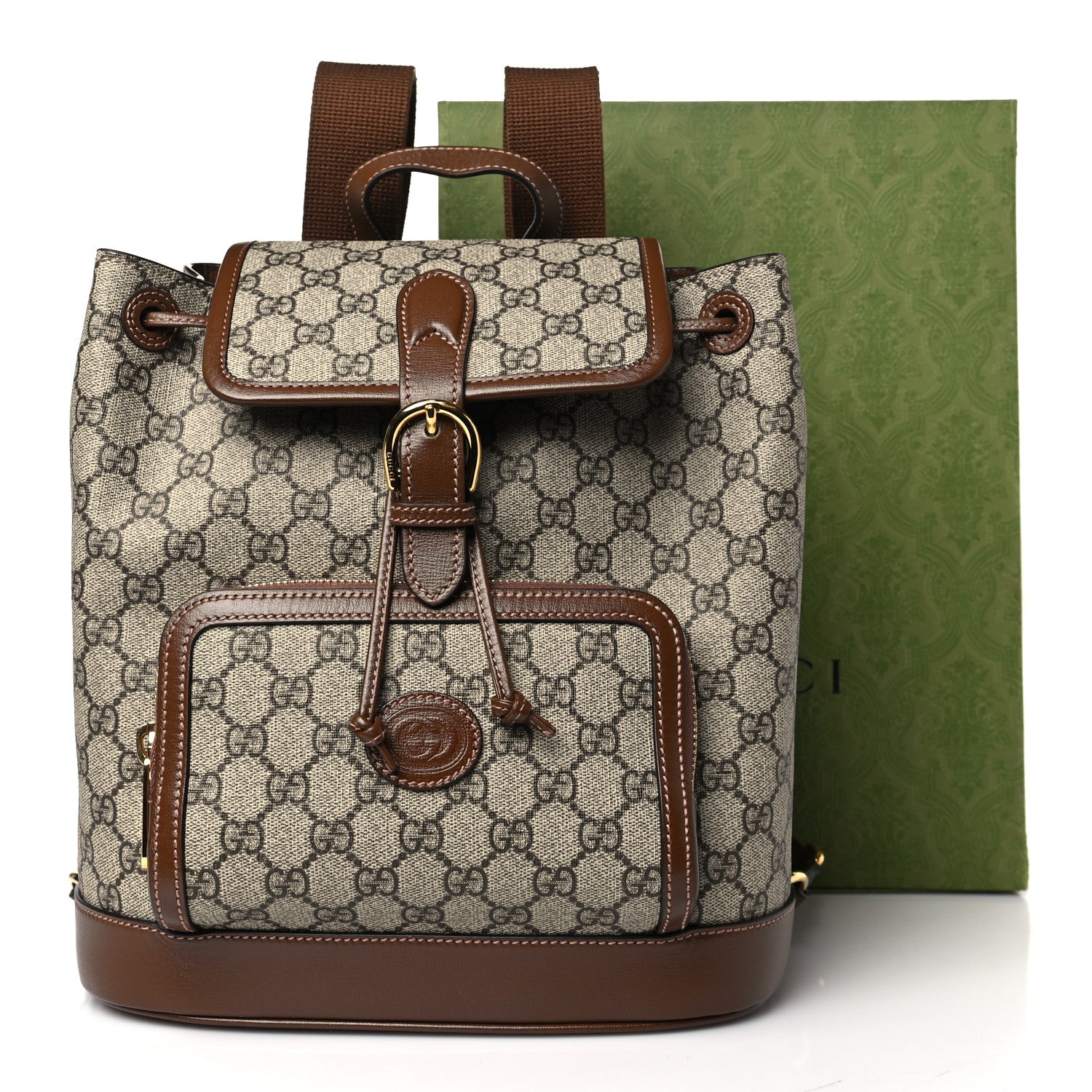 Gucci GG Supreme Monogram Azalea Calfskin Retro Interlocking G Buckle Backpack Beige Ebony Brown Sugar 10 of 10