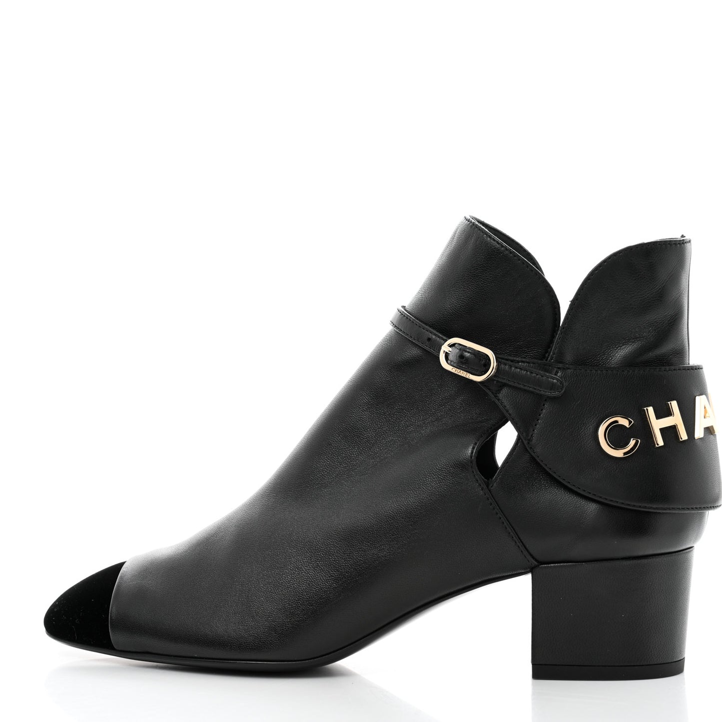 Lambskin Velvet Cap Toe Short Ankle Boots 38 Black