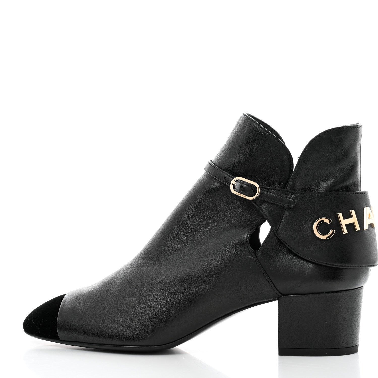Chanel Lambskin Velvet Cap Toe Short Ankle Boots 38 Black 1 of 9