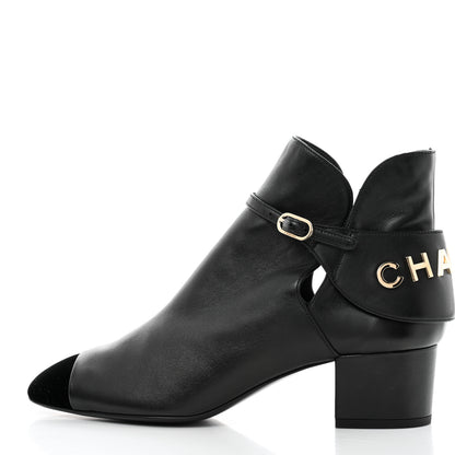Chanel Lambskin Velvet Cap Toe Short Ankle Boots 38 Black 1 of 9