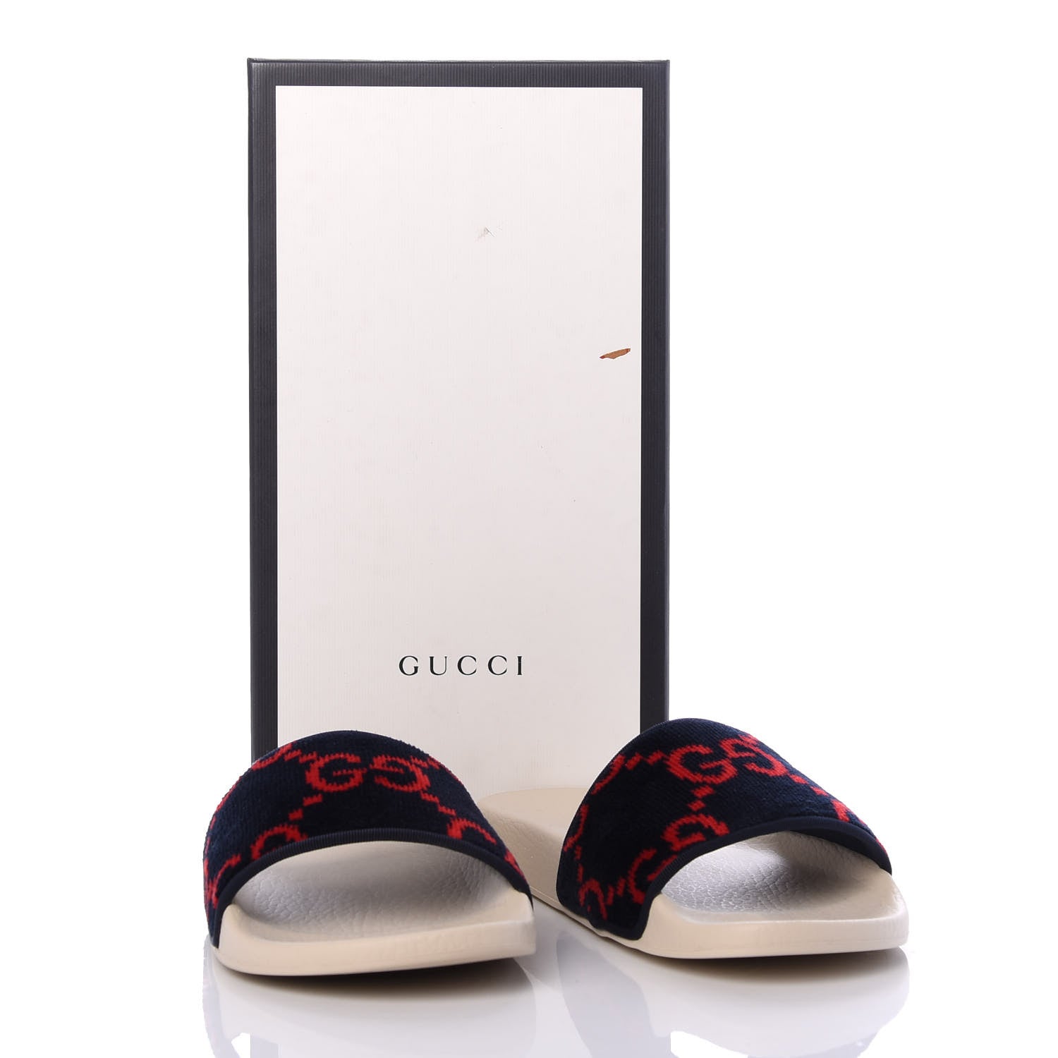 Gucci Terry Cloth GG Monogram Slide Sandals 37 Blue Red 10 of 10