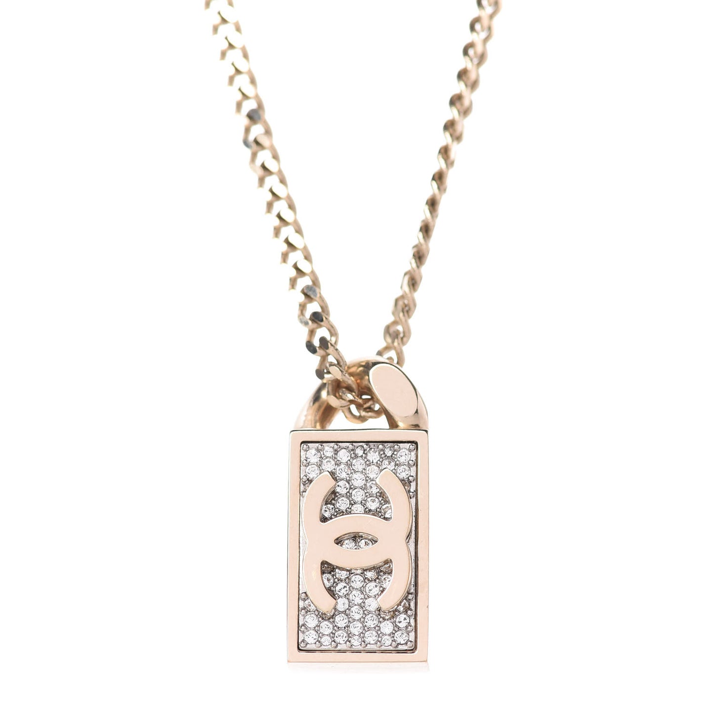 Crystal Dog Tag Charm Necklace Gold