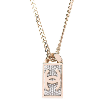 Chanel Crystal Dog Tag Charm Necklace Gold 4 of 6