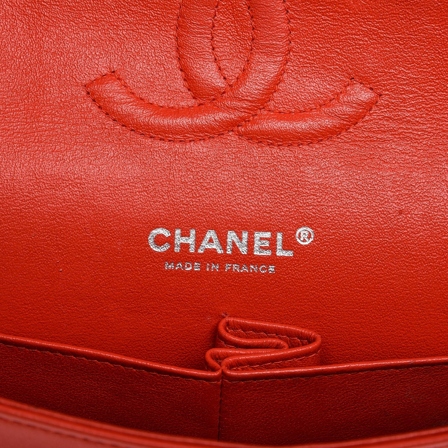 Patent Calfskin Striped Medium Double Flap Red