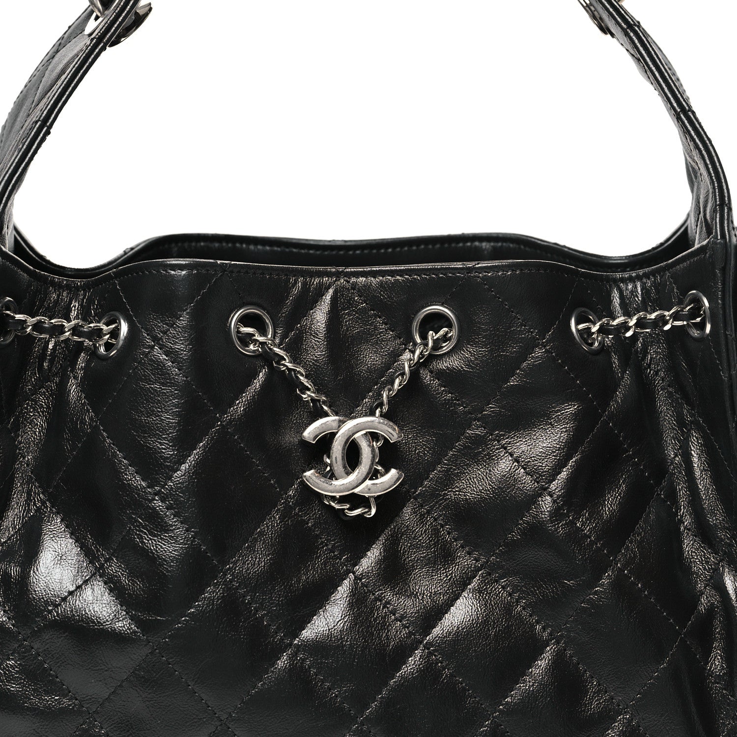 Chanel Shiny Crumpled Calfskin Quilted Small Chanel 25 Handbag Black 8 of 11
