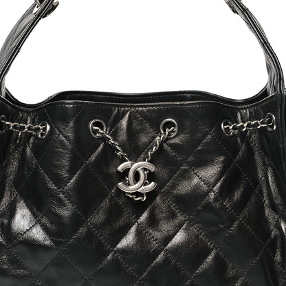 Chanel Shiny Crumpled Calfskin Quilted Small Chanel 25 Handbag Black 8 of 11