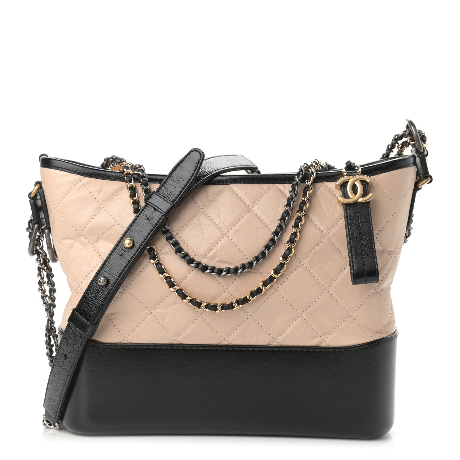 Chanel Aged Calfskin Quilted Medium Gabrielle Hobo Beige Black 1 of 10
