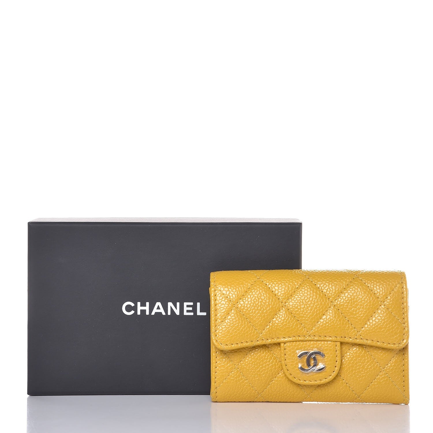 Chanel Caviar Quilted Flap Card Holder Yellow 9 of 9