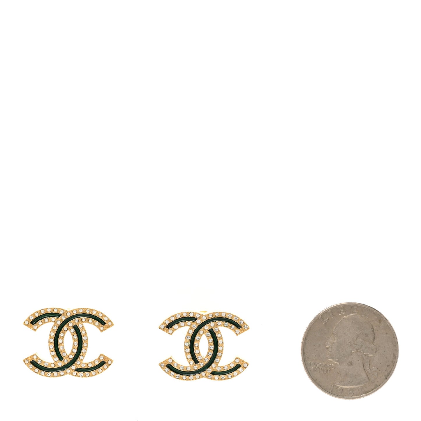 Enamel Crystal CC Earrings Green Gold