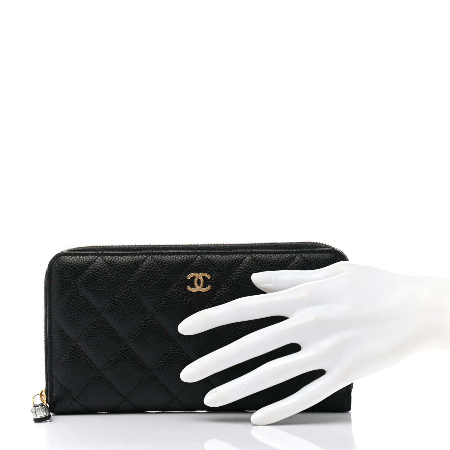 Caviar Quilted Large Gusset Zip Around Wallet Black