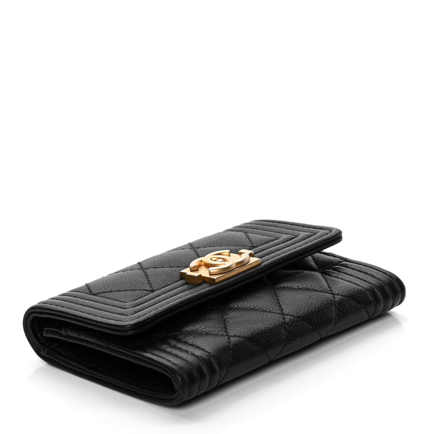 Caviar Quilted Boy Flap Card Holder Black