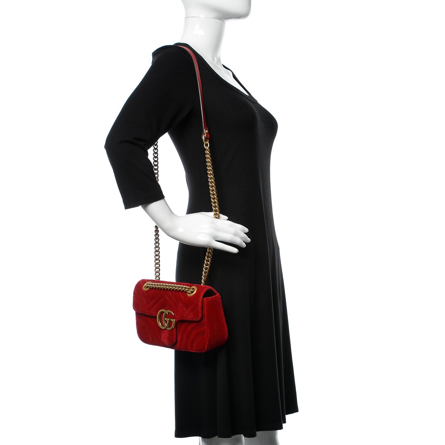 Velvet Matelasse Mini GG Marmont Shoulder Bag Hibiscus Red