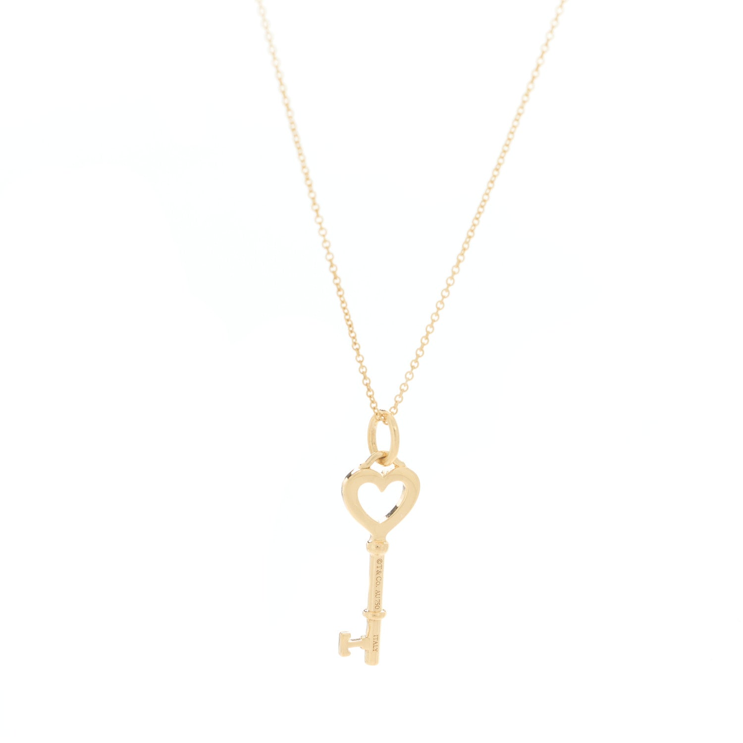 Tiffany 18K Yellow Gold Mini Heart Key Pendant Necklace 6 of 7