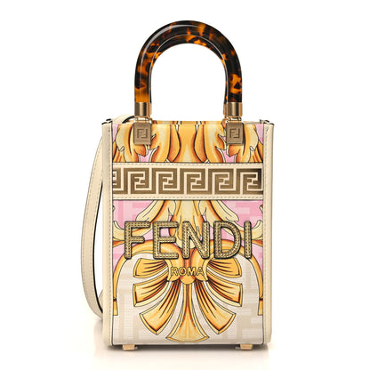 Fendi X VERSACE Calfskin Plexiglass Fendace FF Baroque Mini Fendi Sunshine Shopper Tote Gold Rosa White Ice Ciad 1 of 10