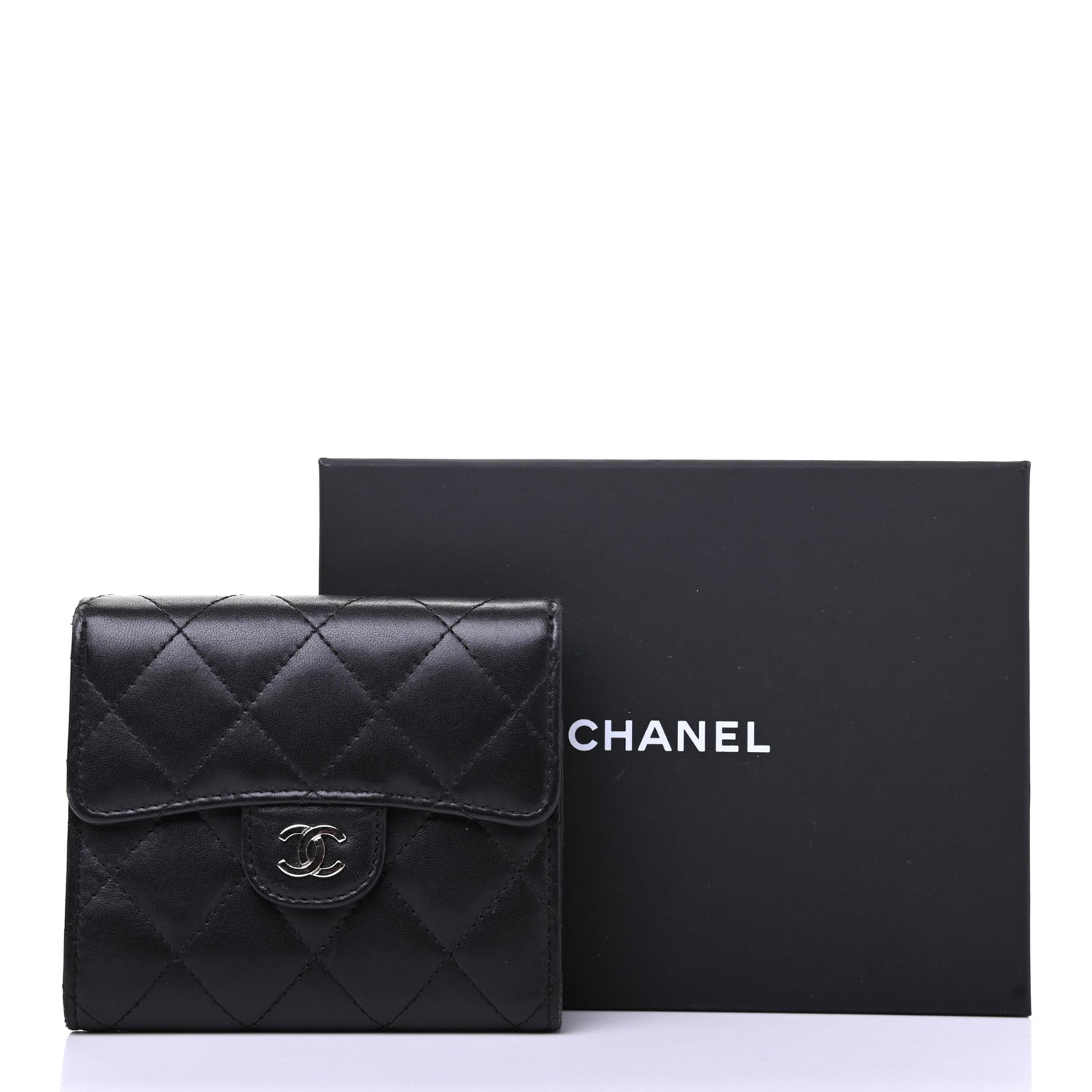 Lambskin Quilted Compact Flap Wallet Black