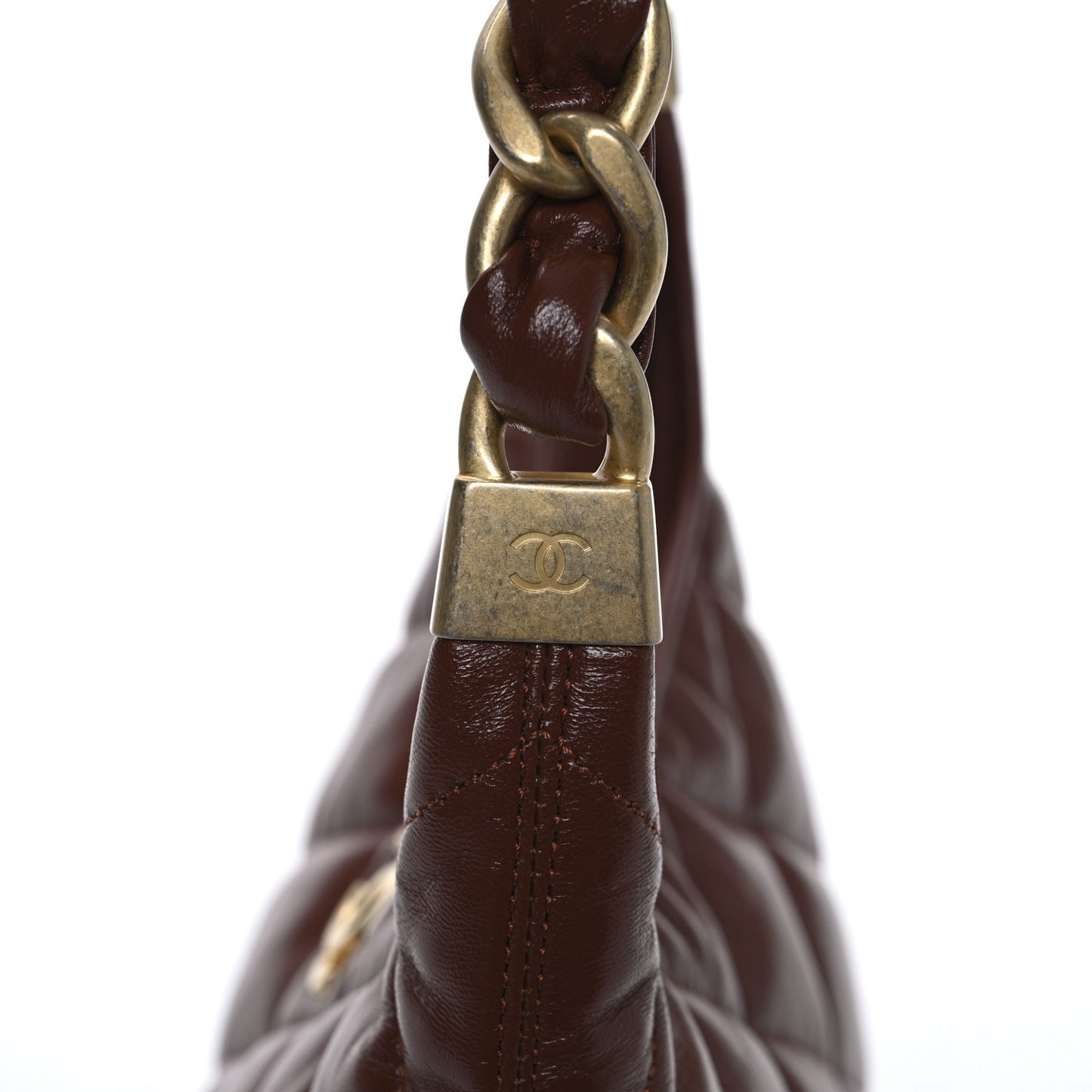 Shiny Crumpled Lambskin Quilted Small CC Funky Town Hobo Brown