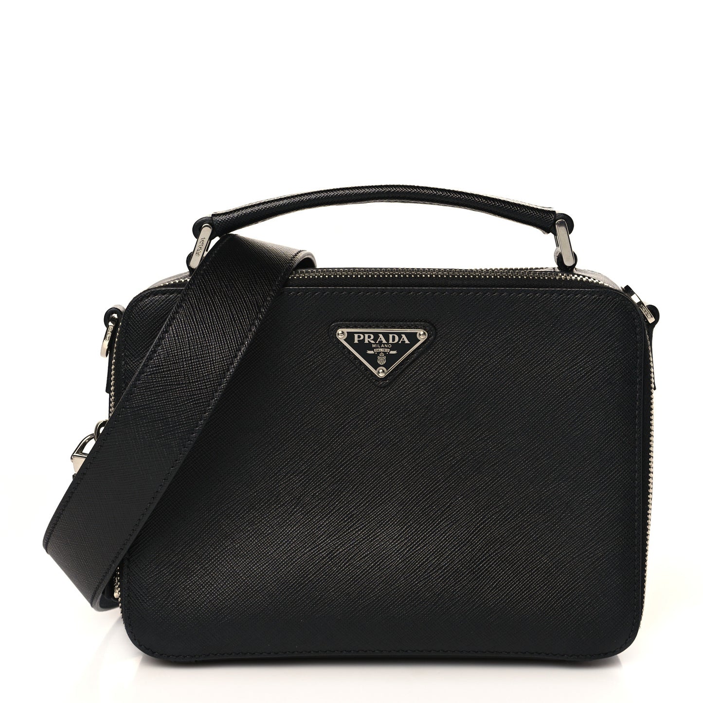 Saffiano Travel Medium Brique Crossbody Bag Black
