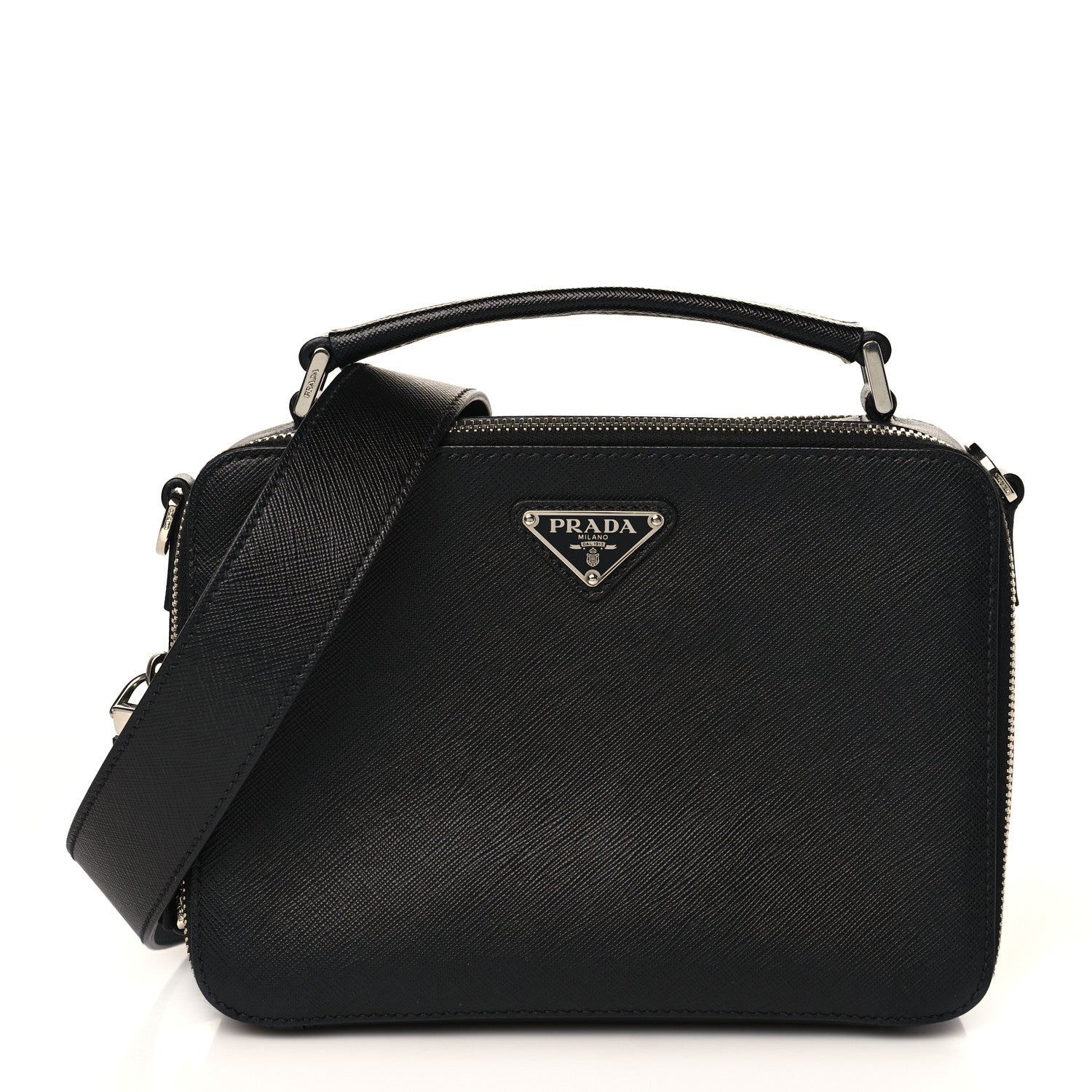 Prada Saffiano Travel Medium Brique Crossbody Bag Black 1 of 9