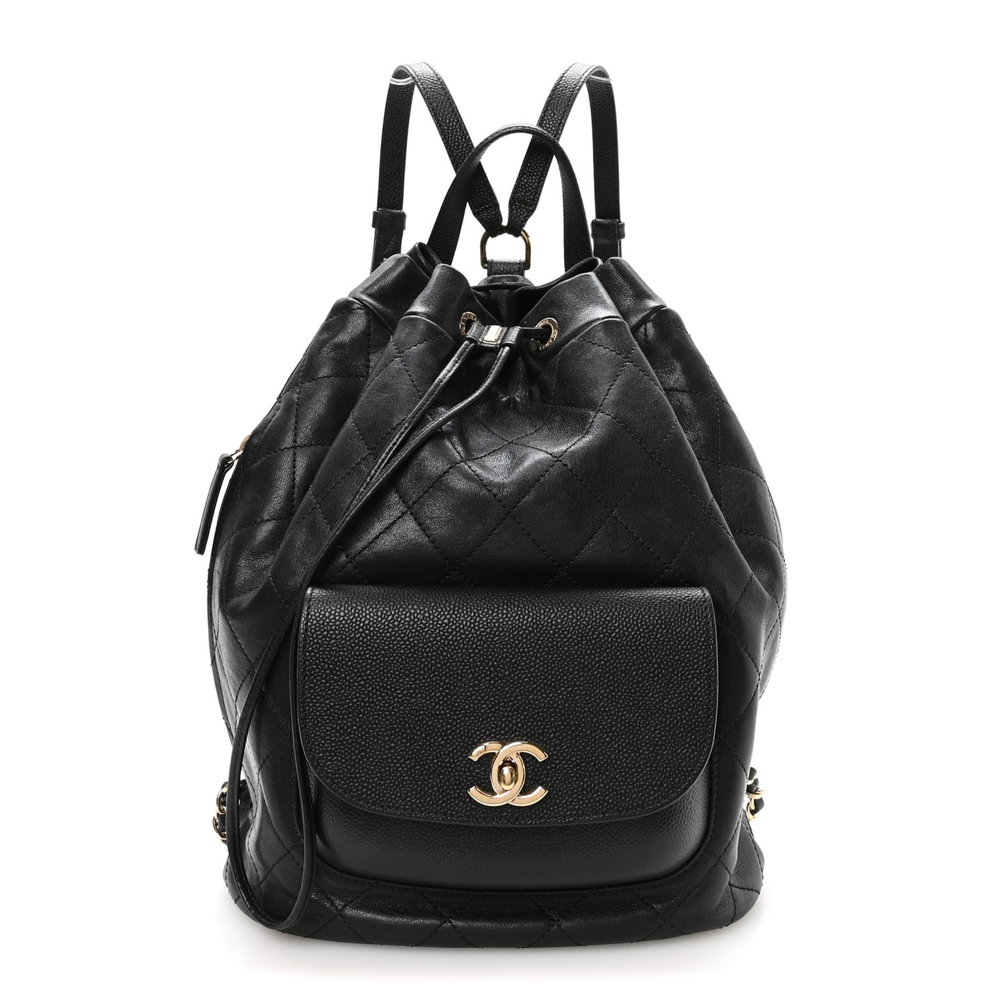 Sheepskin Caviar Quilted Daily Round Backpack Black